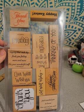 Lot Of Wooden Rubber Stamps 12 Greetings Words Stampin
